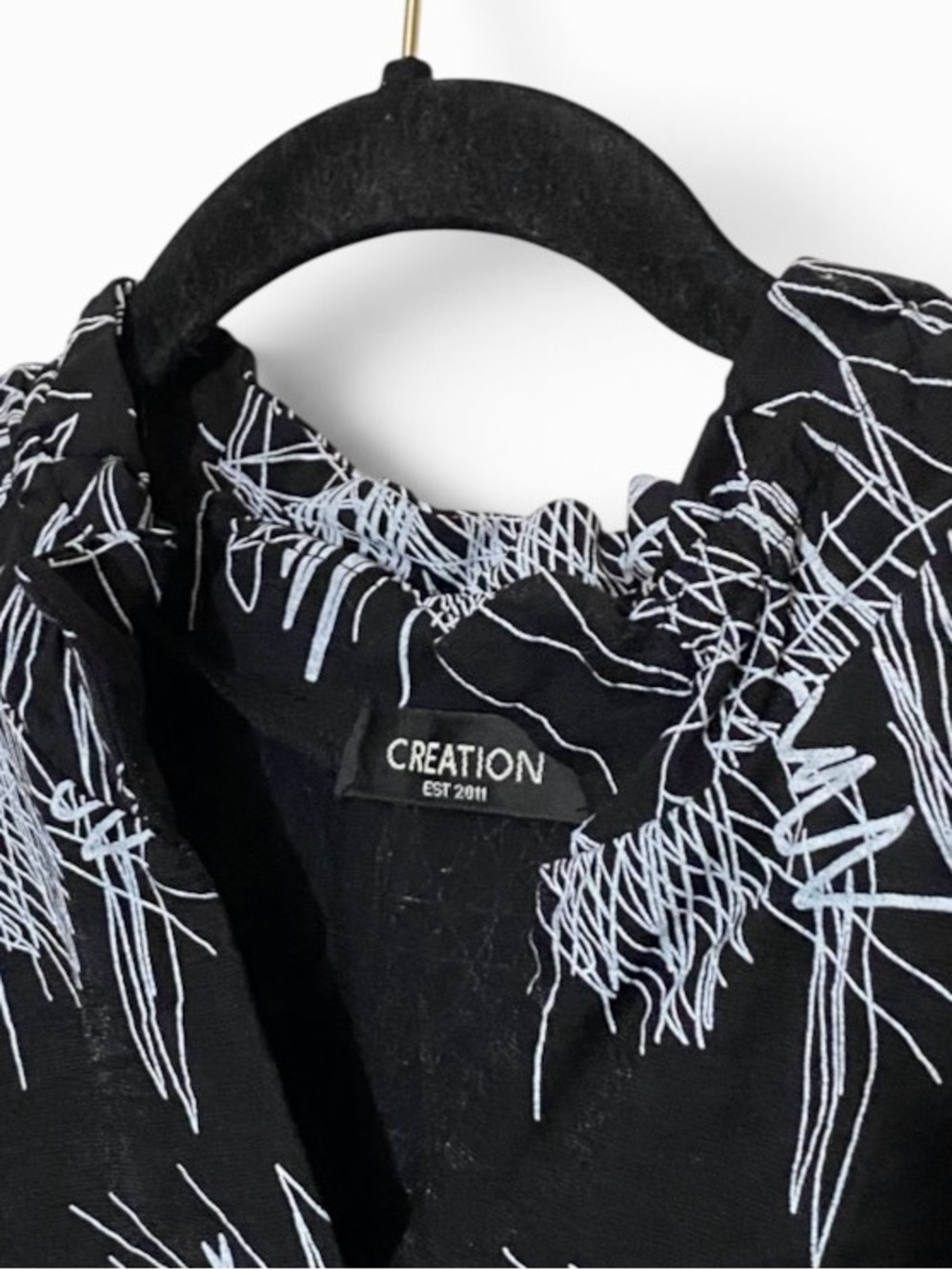Black White Abstract Scribble Tunic Top M 3/4 Sleeve Artsy Lagenlook Art Teacher - Picture 6 of 9